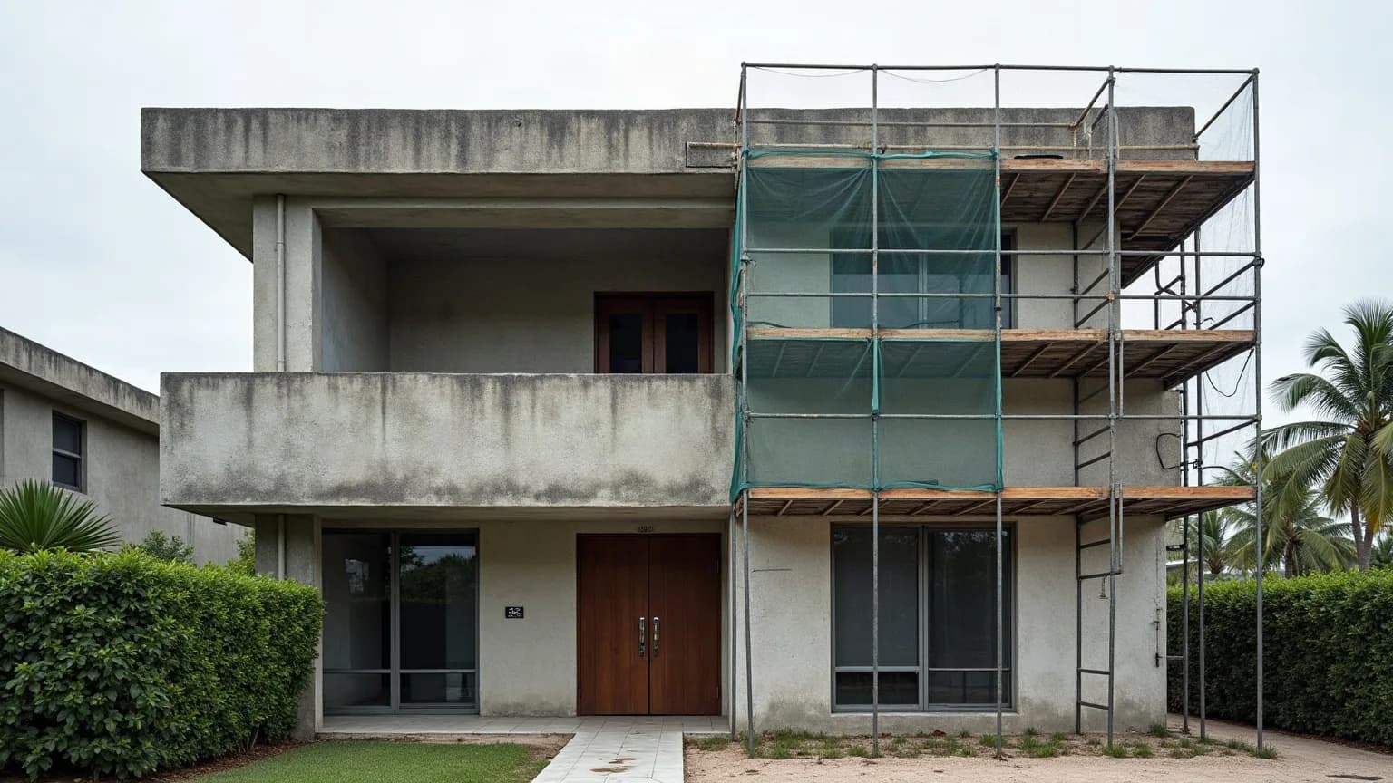 Florida condo yasası kapsamında yapısal onarım gören eski bina cephesini ve special assessment riskini gösteren temsilî görsel