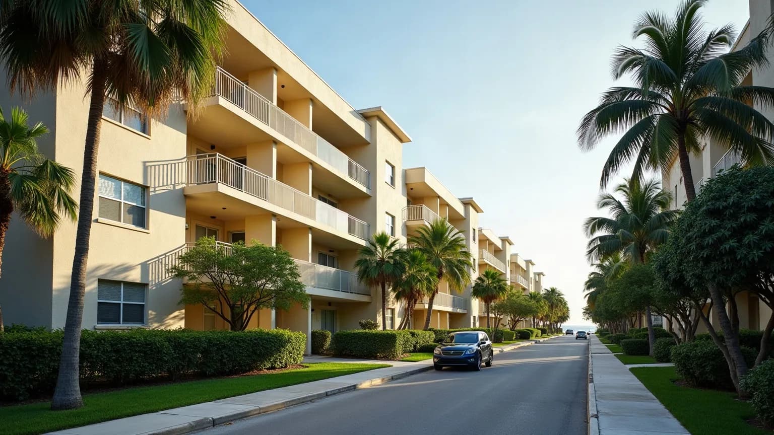 Miami'de bölge bölge kira fiyatlarını farklı ölçekteki kiralık konut binalarıyla anlatan temsilî görsel
