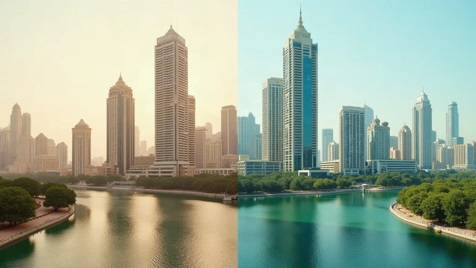 Miami ile Dubai gayrimenkul yatırımını karşılaştıran iki şehir dokulu temsilî görsel
